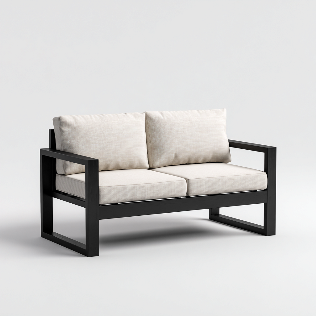 Gartensofa Metallrahmen Stoffpolster 140x70x75 cm - Schwarz-Beige - Modernes Design-Oakupshop