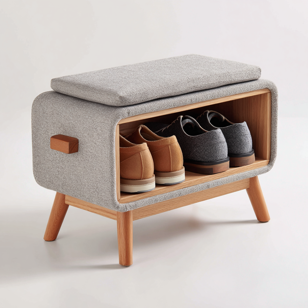 Schuhschrank Stoff-Holz Grau-Braun 55x30x45 cm - Mit Sitzfläche - Modernes Design-Oakupshop