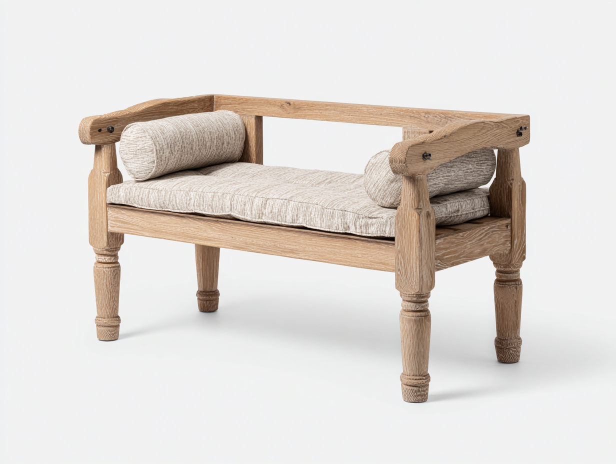 Bancos de jardín de madera maciza con cojín 120x45x75 cm - marrón - banco exterior con reposabrazos - estilo clásico-Oakmyhut