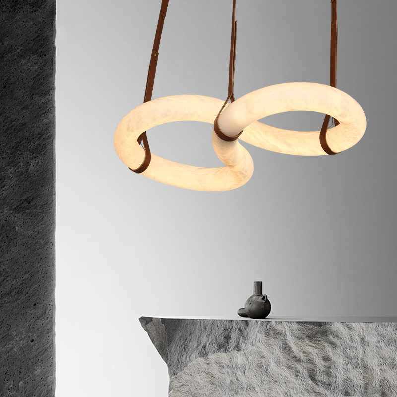 Infinity Hanging Light Modern Infinity Alabaster Pendant Lamp for Low-ceiling Alabaster Unique Curved Long Linear Chandelier