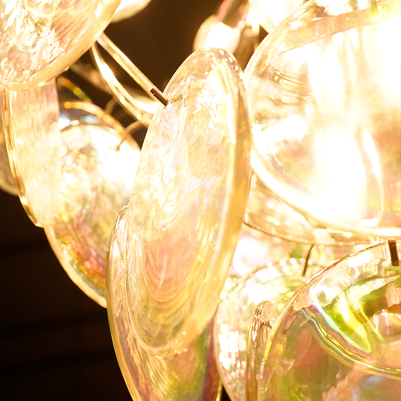 Elegant white translucent Murano glass disc chandelier