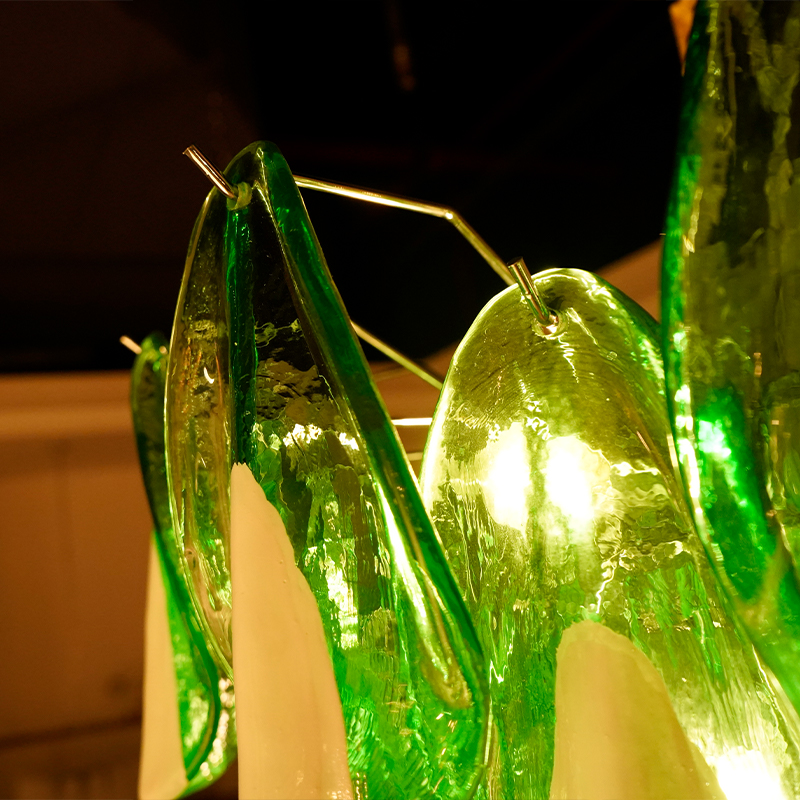 Vintage Green Murano Glass Petal Chandelier