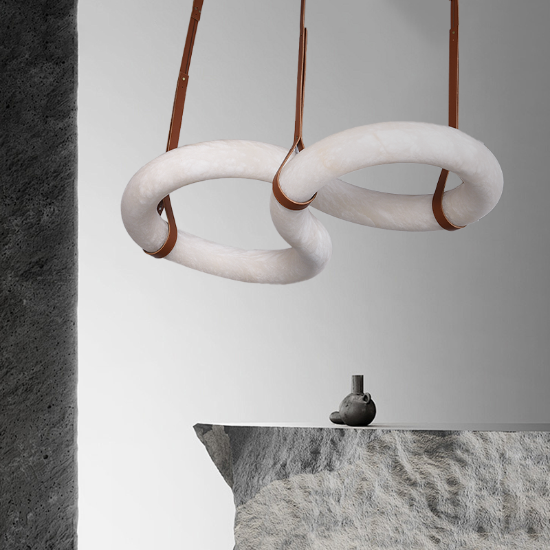 Infinity Hanging Light Modern Infinity Alabaster Pendant Lamp for Low-ceiling Alabaster Unique Curved Long Linear Chandelier