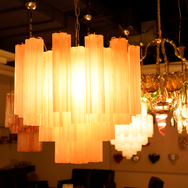 Frosted pink Murano glass waterfall chandelier