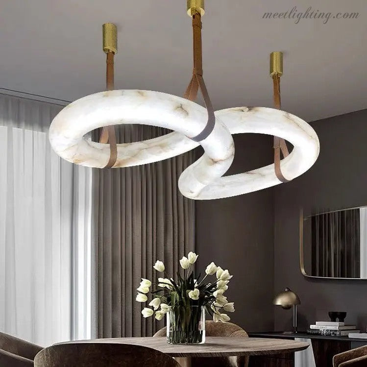 Infinity Hanging Light Modern Infinity Alabaster Pendant Lamp for Low-ceiling Alabaster Unique Curved Long Linear Chandelier