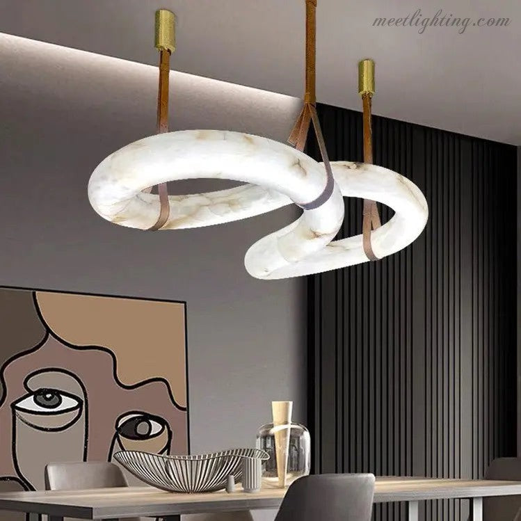 Infinity Hanging Light Modern Infinity Alabaster Pendant Lamp for Low-ceiling Alabaster Unique Curved Long Linear Chandelier