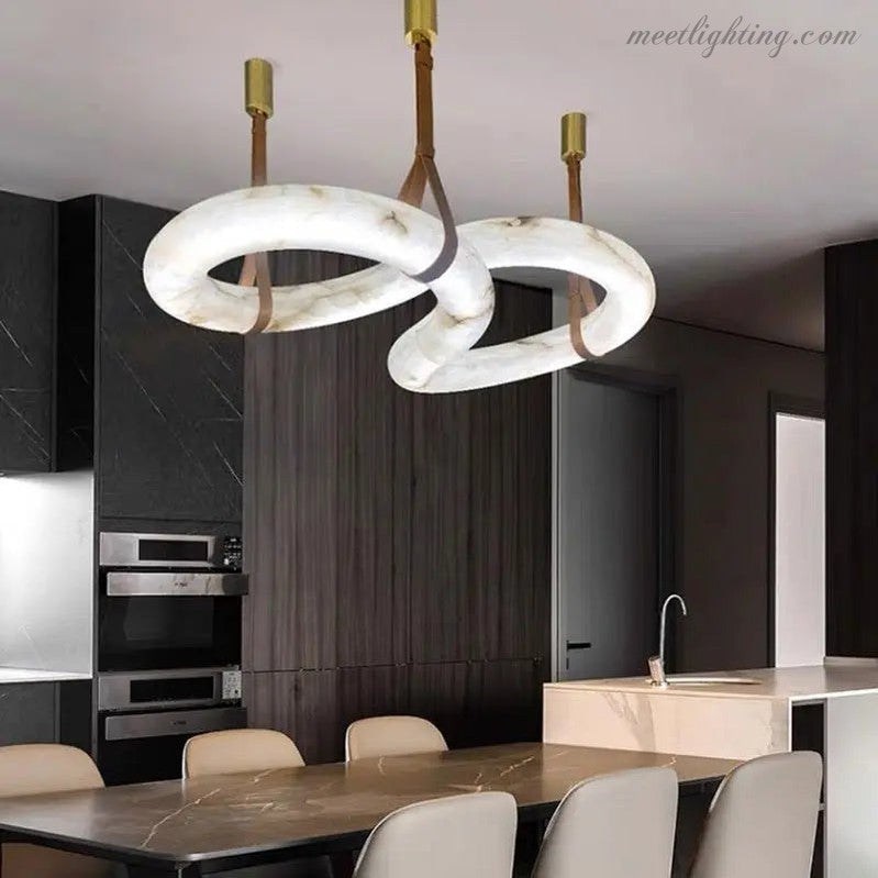 Infinity Hanging Light Modern Infinity Alabaster Pendant Lamp for Low-ceiling Alabaster Unique Curved Long Linear Chandelier