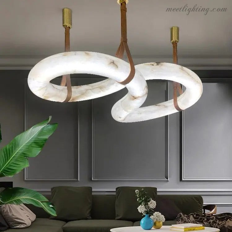 Infinity Hanging Light Modern Infinity Alabaster Pendant Lamp for Low-ceiling Alabaster Unique Curved Long Linear Chandelier