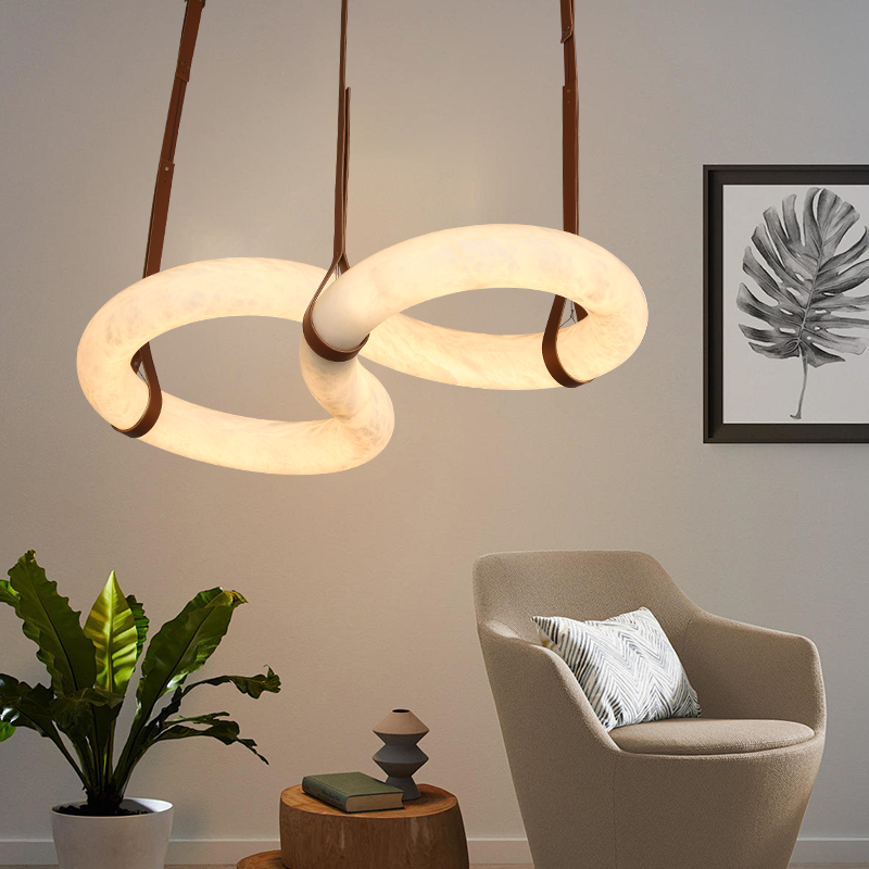 Infinity Hanging Light Modern Infinity Alabaster Pendant Lamp for Low-ceiling Alabaster Unique Curved Long Linear Chandelier