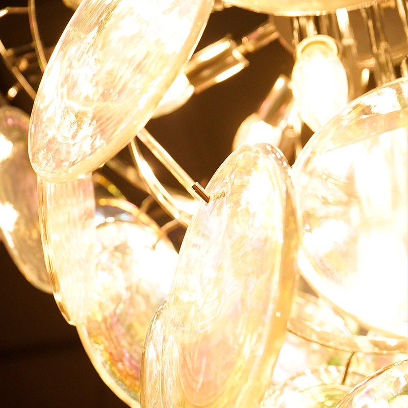 Elegant white translucent Murano glass disc chandelier