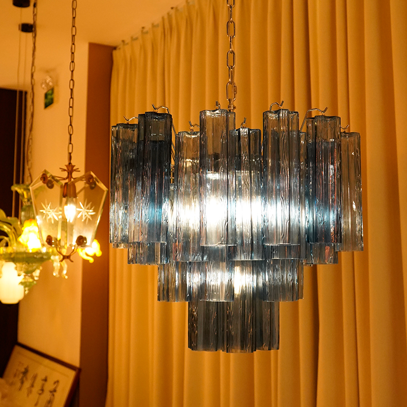 Frosted dark blue Murano glass waterfall chandelier