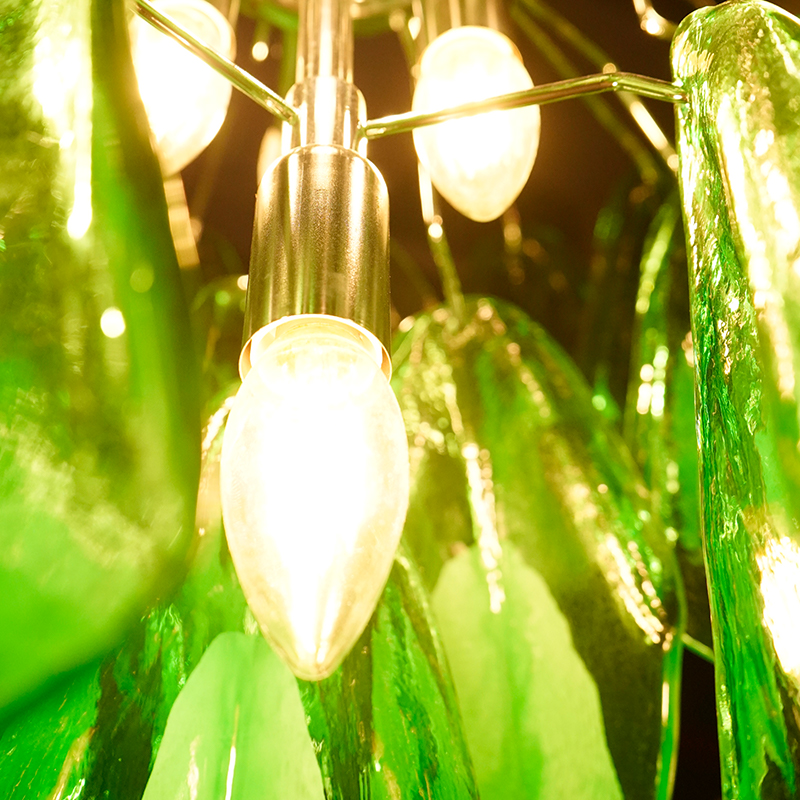 Vintage Green Murano Glass Petal Chandelier