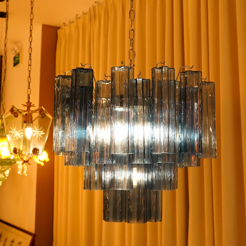 Frosted dark blue Murano glass waterfall chandelier