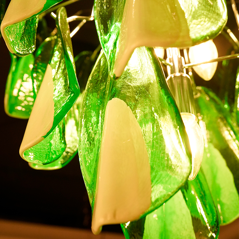 Vintage Green Murano Glass Petal Chandelier