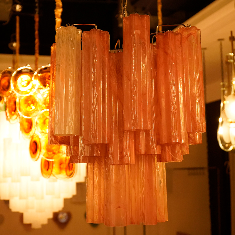 Frosted pink Murano glass waterfall chandelier