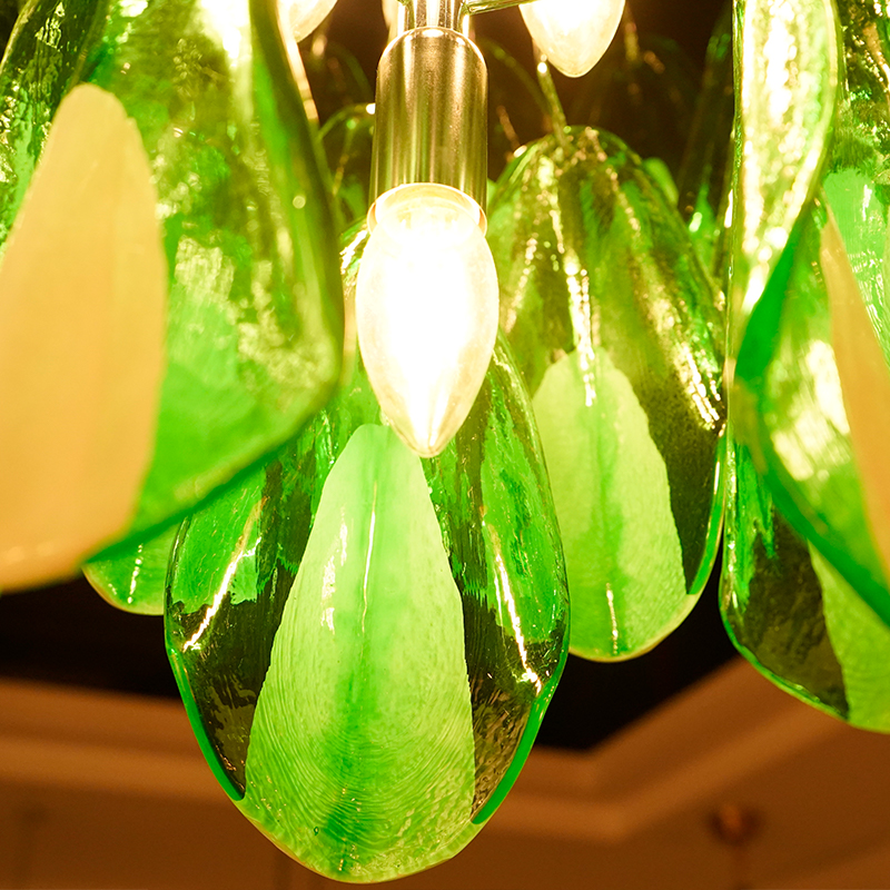 Vintage Green Murano Glass Petal Chandelier