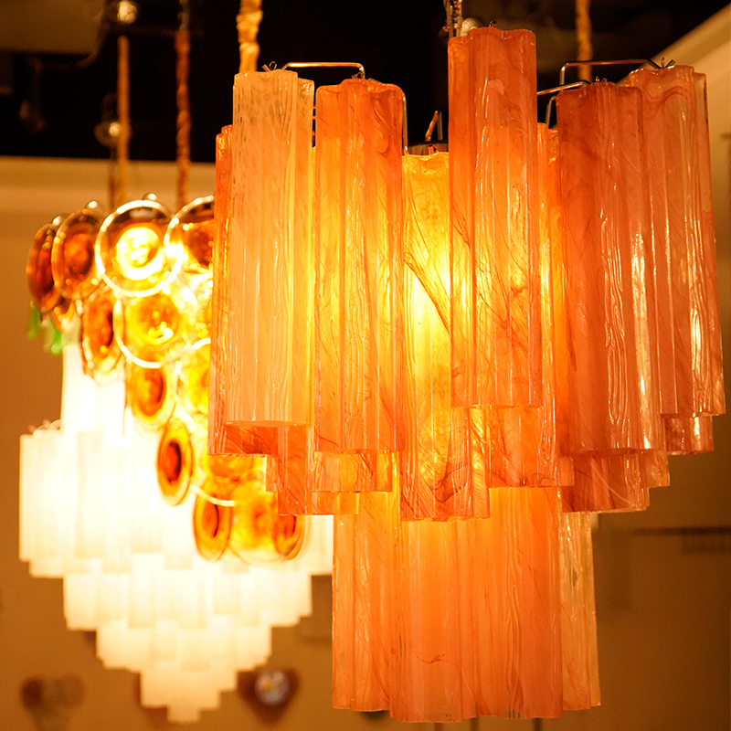 Frosted pink Murano glass waterfall chandelier