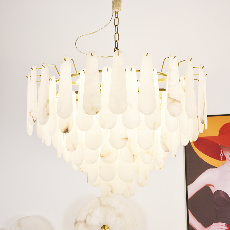 Anthea Spanish Alabaster Luxury Lamp Fixtures, Elegant Chandeliers