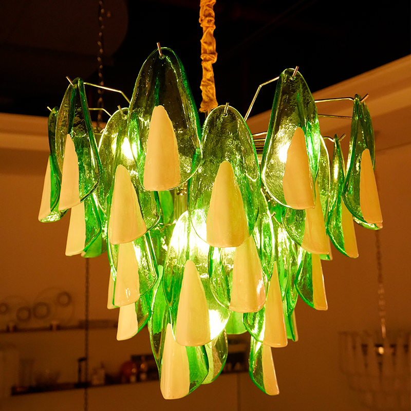 Vintage Green Murano Glass Petal Chandelier