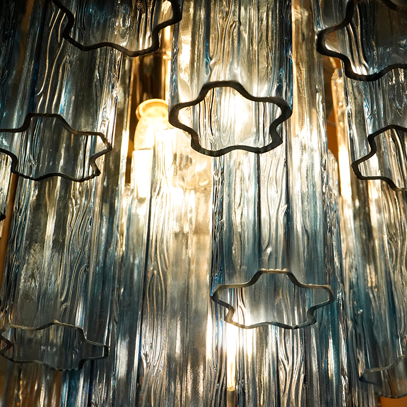 Frosted dark blue Murano glass waterfall chandelier
