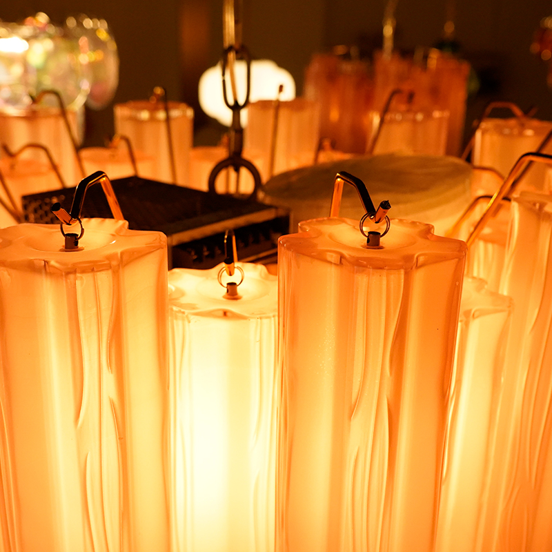 Frosted pink Murano glass waterfall chandelier
