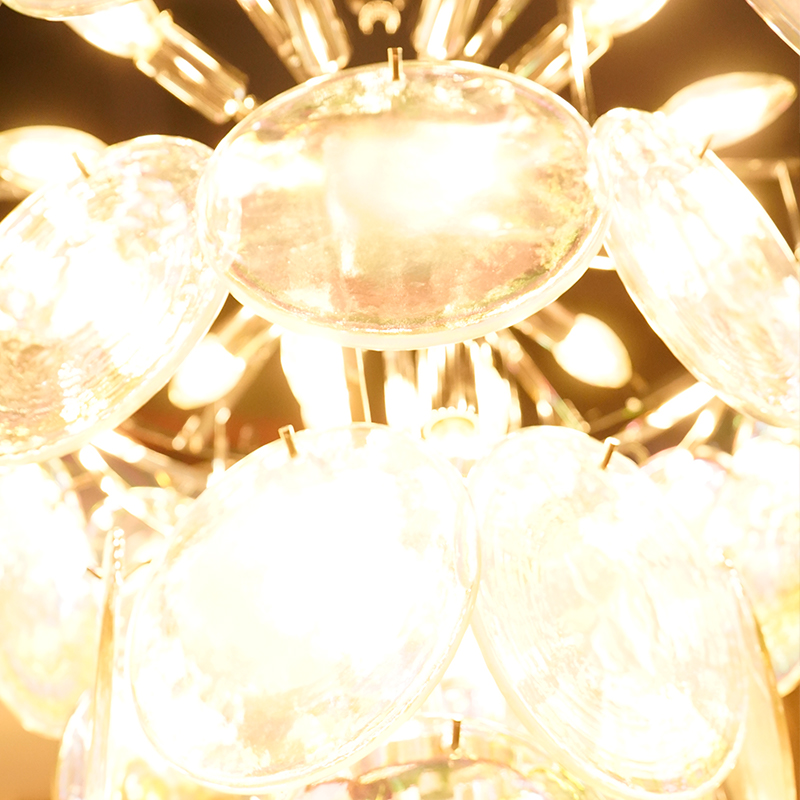 Elegant white translucent Murano glass disc chandelier