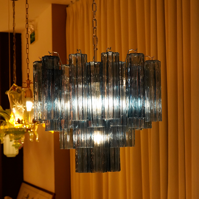 Frosted dark blue Murano glass waterfall chandelier