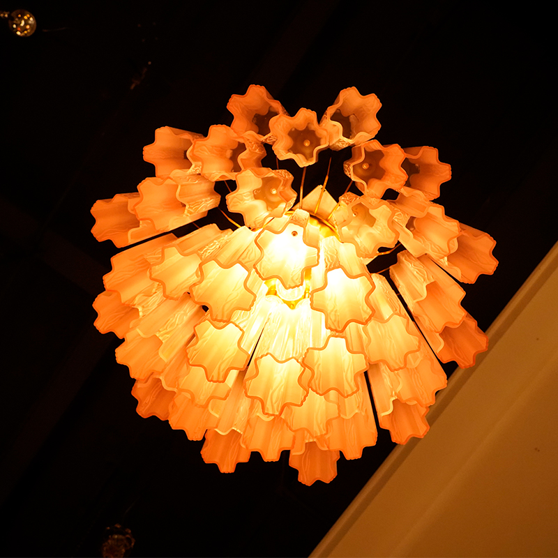 Frosted pink Murano glass waterfall chandelier