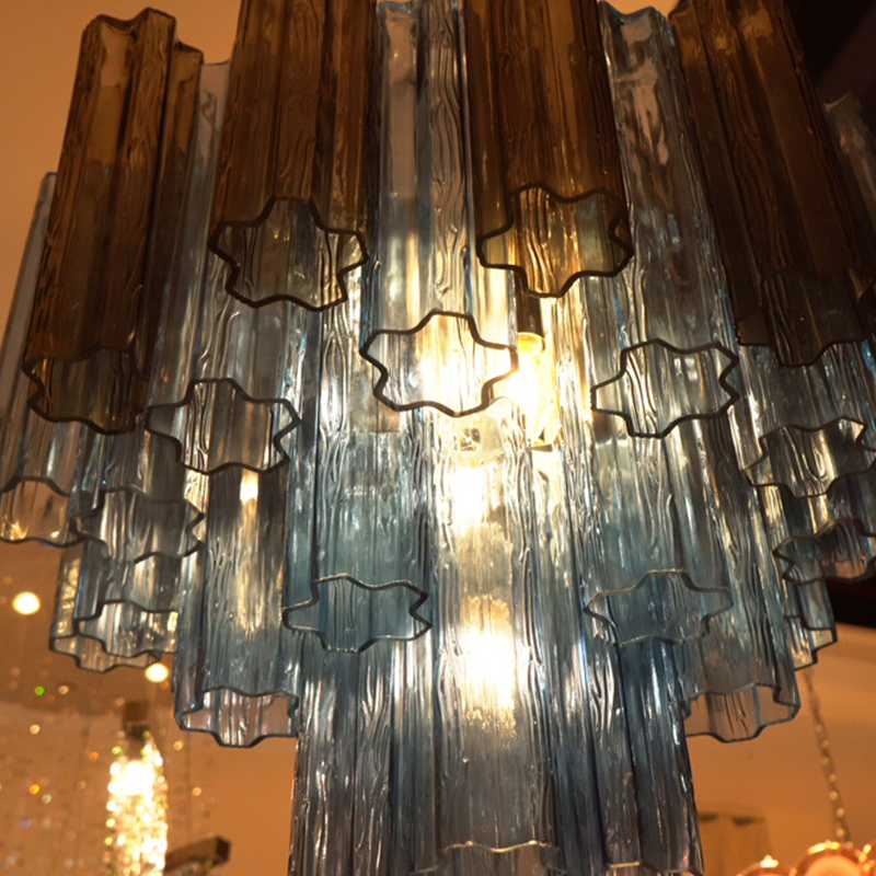 Frosted dark blue Murano glass waterfall chandelier