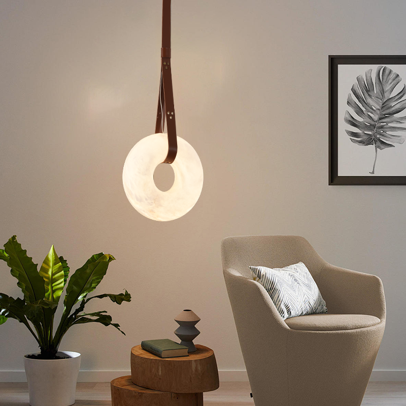 Alabaster Ring Chandelier – Sculptural Spanish Stone & Leather Pendant | LINKORI RINGMABLE Oslo Alabaster Pendant Lamp