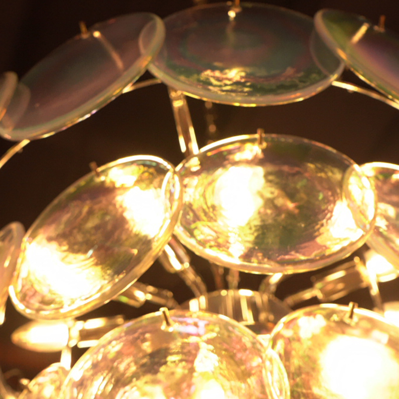 Elegant white translucent Murano glass disc chandelier