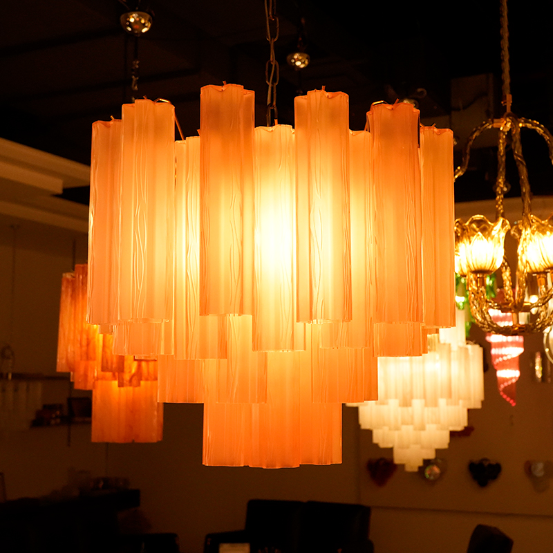 Frosted pink Murano glass waterfall chandelier