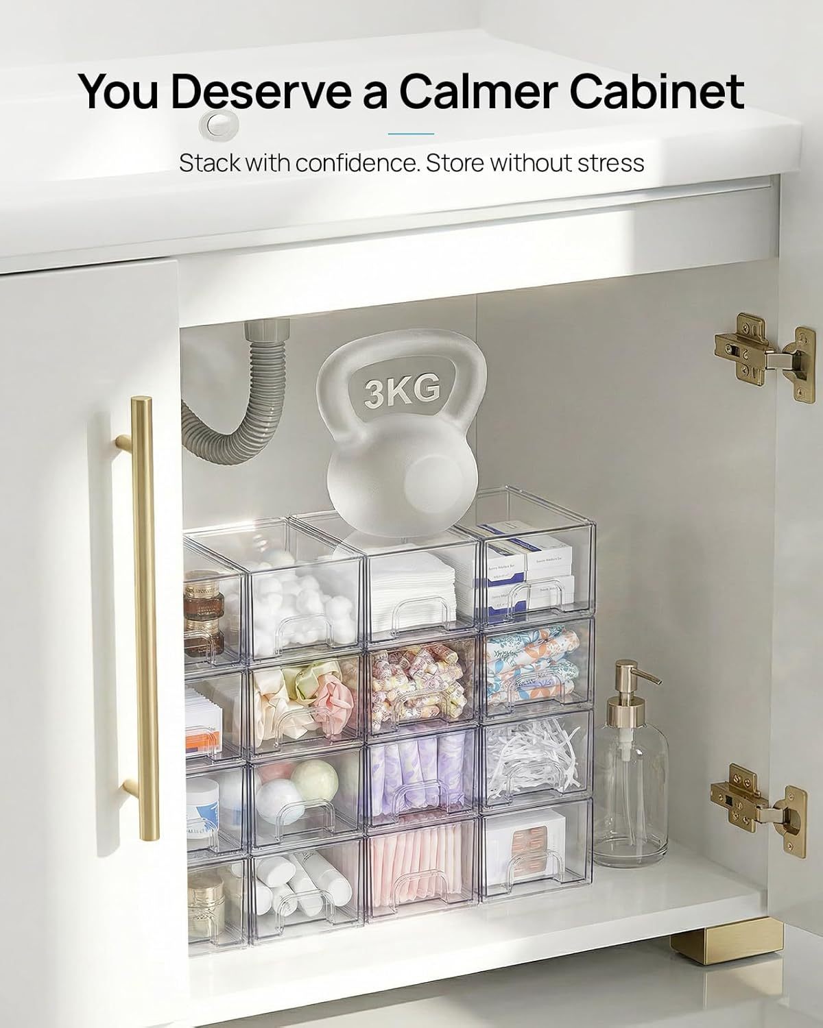 Vtopmart 4 Pack Small Clear Stackable Storage Drawers,Acrylic Bathroom Makeup Organizer,Plastic Storage Bins For Vanity, Undersink, Kitchen Cabinets, Pantry, Home Organization