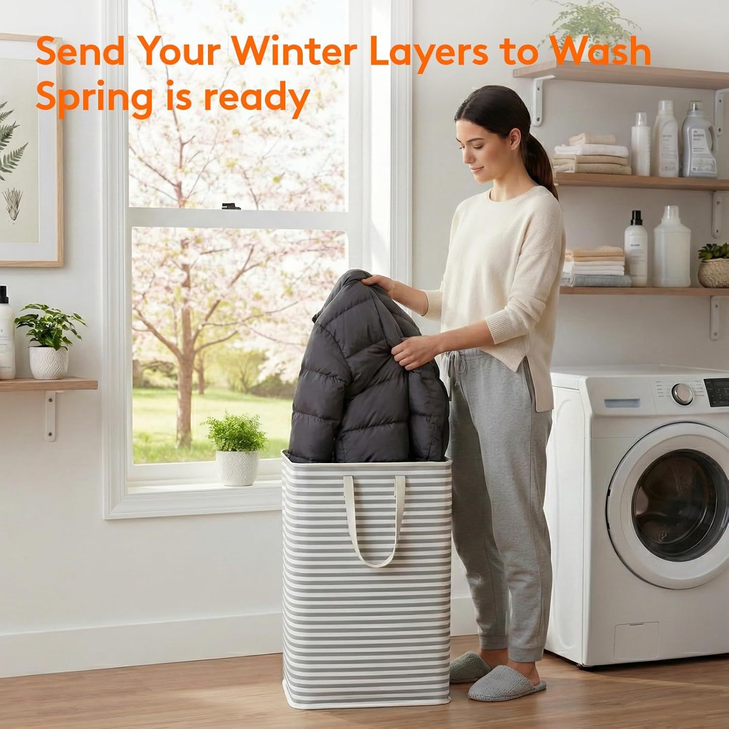 Lifewit 2 Pack Laundry Basket 80L Each, Collapsible Clothes Hamper with Reinforced Handles, Freestanding Waterproof Design for Bedroom and Laundry Room, Grey 160L Total