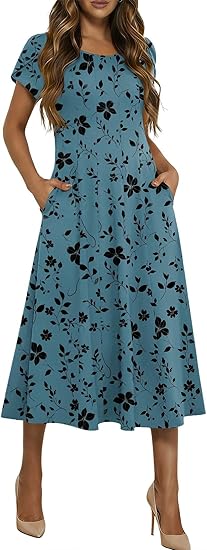 Amazon Essentials Women's Short-Sleeve Crewneck Tiered Dress