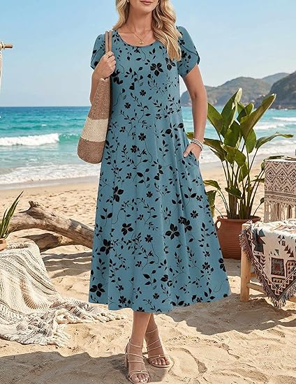 Amazon Essentials Women's Short-Sleeve Crewneck Tiered Dress