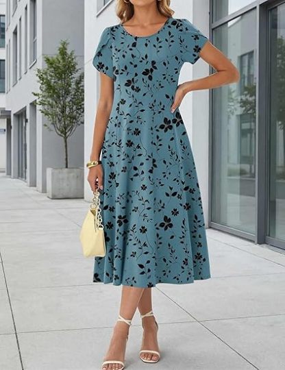 Amazon Essentials Women's Short-Sleeve Crewneck Tiered Dress