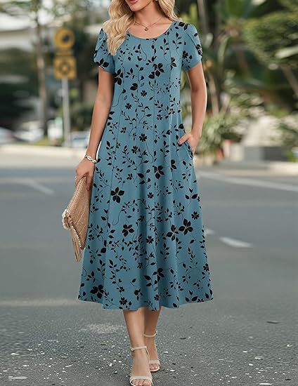 Amazon Essentials Women's Short-Sleeve Crewneck Tiered Dress