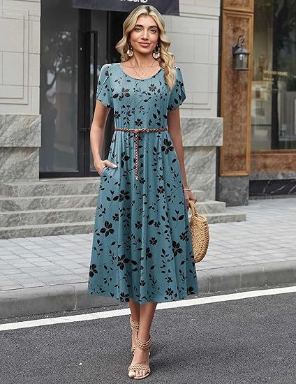 Amazon Essentials Women's Short-Sleeve Crewneck Tiered Dress