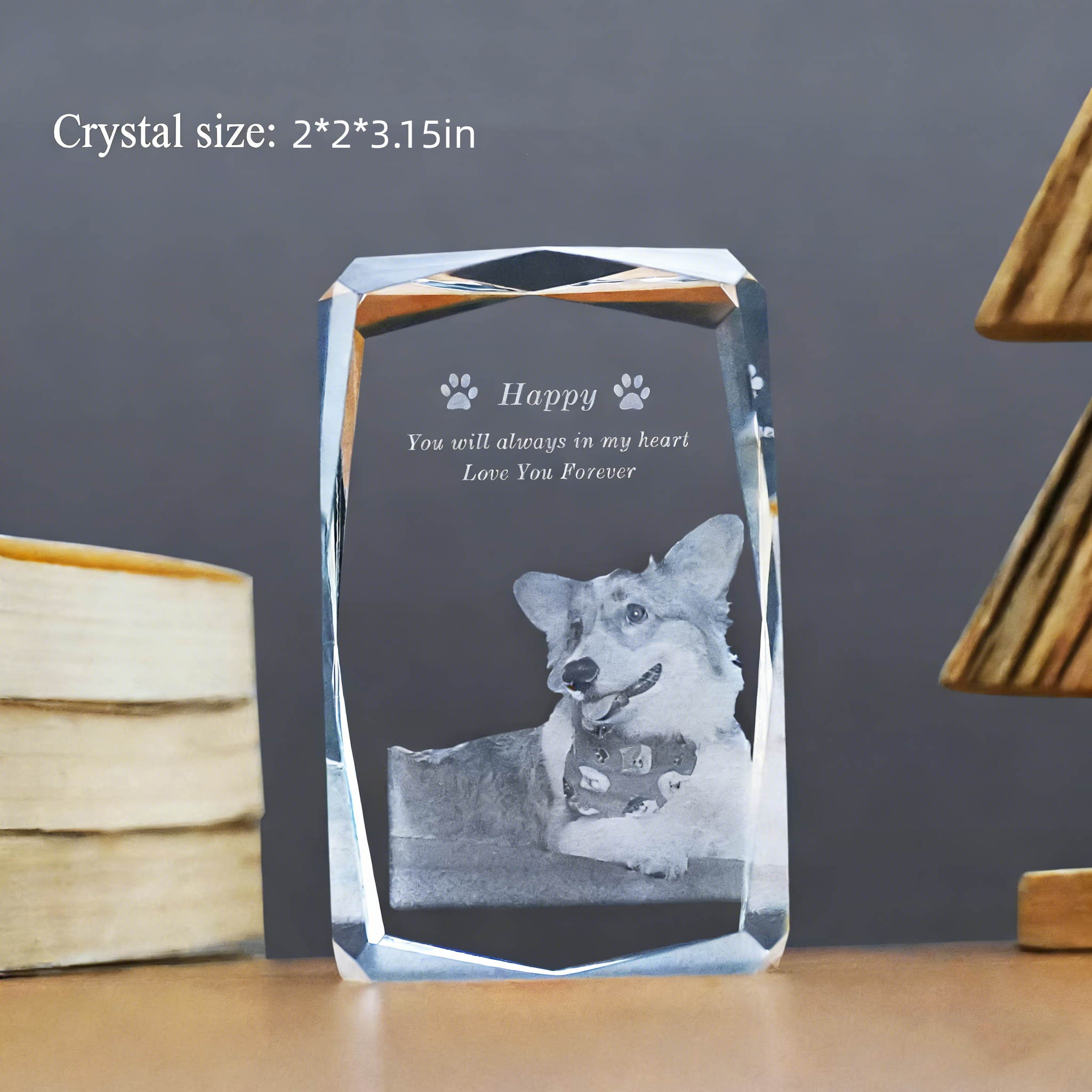Custom Pet Photo Crystal – Engraved Memorial Keepsake