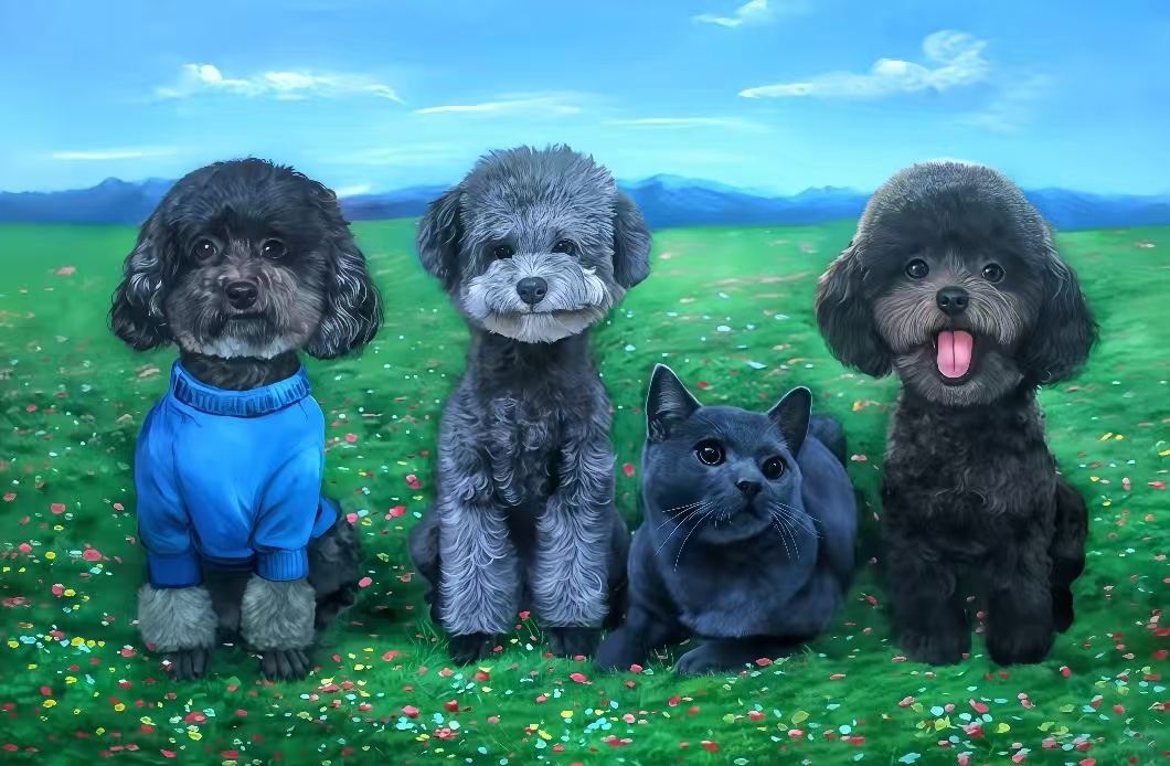 Custom Pet Portrait Oil Painting, Personalized Dog&cat Art Wall Decor