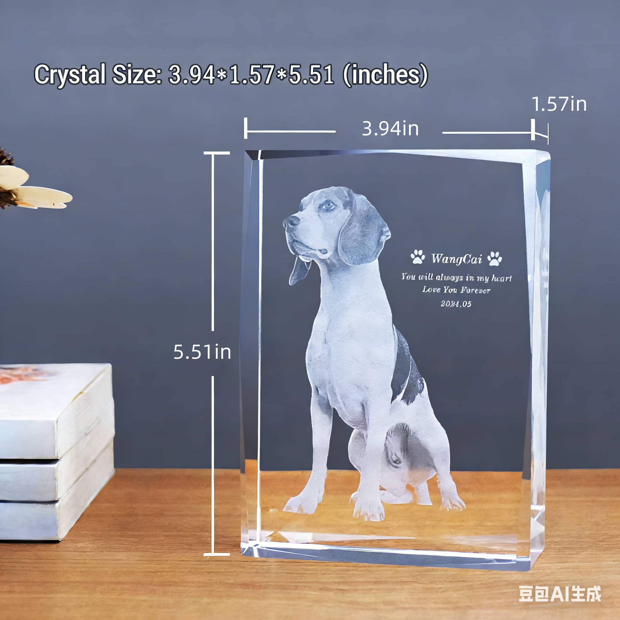 Custom Pet Photo Crystal – Engraved Memorial Keepsake