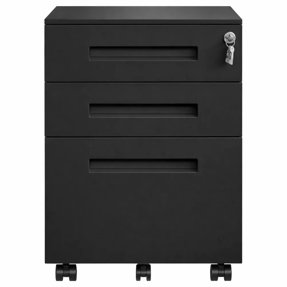 Cassettiera da Ufficio con Rotelle e 3 Cassetti con Serratura, Pre-Assemblato-Ladnhaus