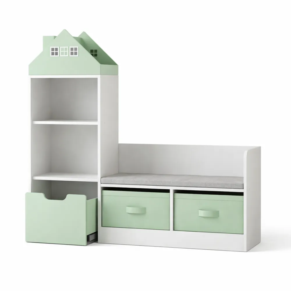 Mobile per Cameretta con Panchina e Scaffale a Torre per Bambini, Libreria e Contenitori-Ladnhaus