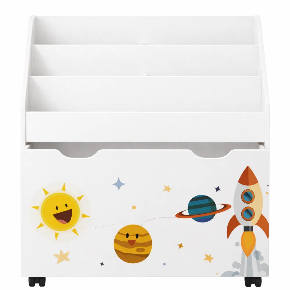 Scaffale per Giocattoli, Libreria 3 Scomparti con Contenitore su Ruote, Multiuso per Cameretta-Ladnhaus