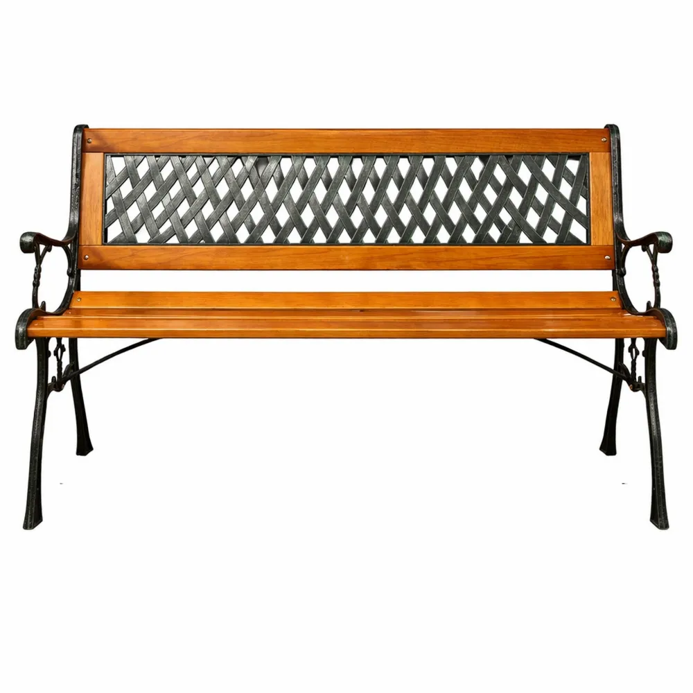 Panchina da Giardino in Legno di Pino per Esterni, 3 Posti, Struttura in Metallo, Adatta per Balcone e Veranda-Ladnhaus