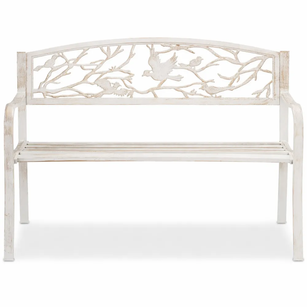 Panca da giardino con decorazioni ornamentali, arredo per esterni 87x127x57 cm, bianco-bronzo-Ladnhaus