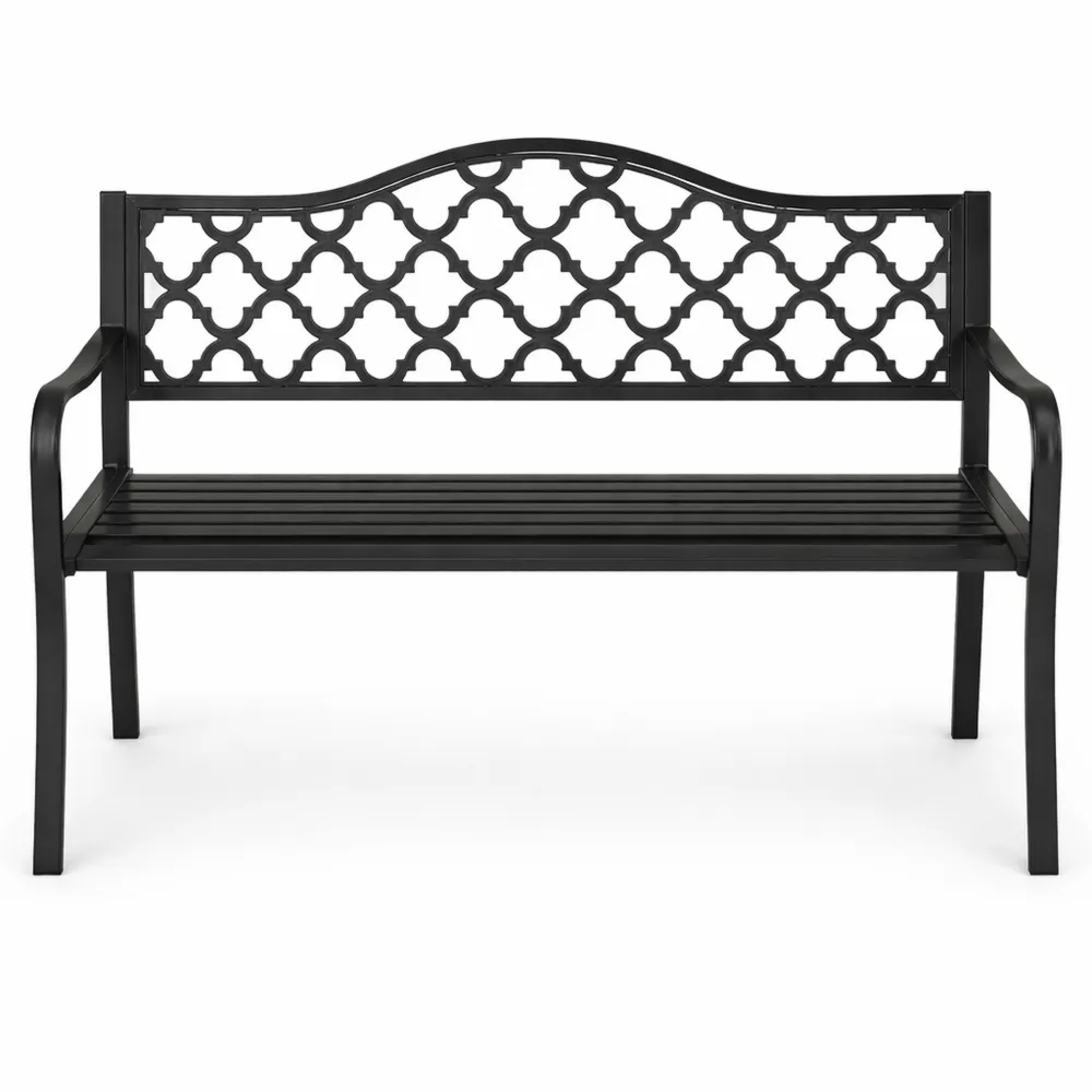 Panchina da Giardino 2-3 Posti in Metallo con Schienale Decorato e Braccioli Curvi-Ladnhaus