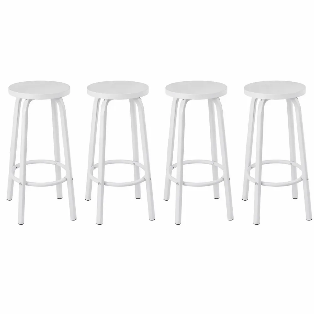 Sgabelli da bar con seduta tonda e poggiapiedi in acciaio e legno, set da 4 per cucina e ristorante, bianco-Isabohaus