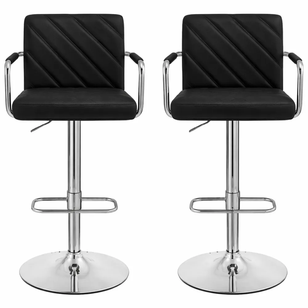 Coppia di sgabelli da bar regolabili in similpelle con schienale e poggiapiedi-Isabohaus